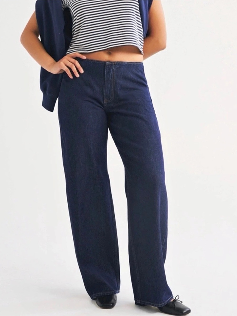 MNG Wide Leg No Waistband Jeans in Blue Size 6 Like New